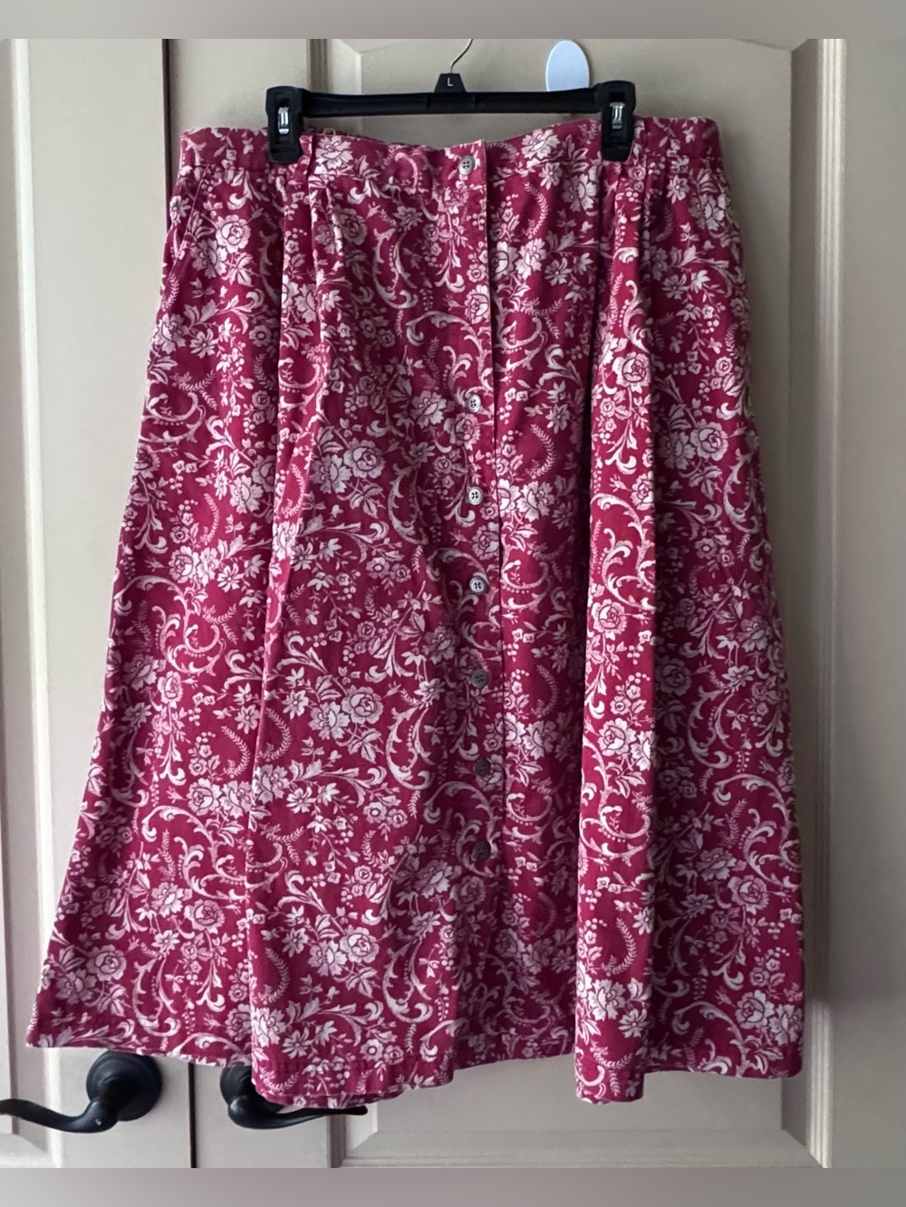 Susan Bristol Pink Floral Button-Front A-Line Skirt